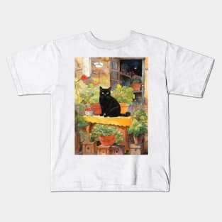 Cat in the garden watecolor Kids T-Shirt